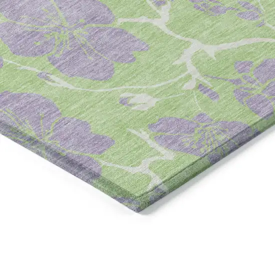 Mint Green Purple And Ivory Floral Washable Indoor Outdoor Area Rug Photo 5