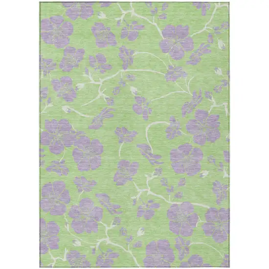 Mint Green Purple And Ivory Floral Washable Indoor Outdoor Area Rug Photo 2