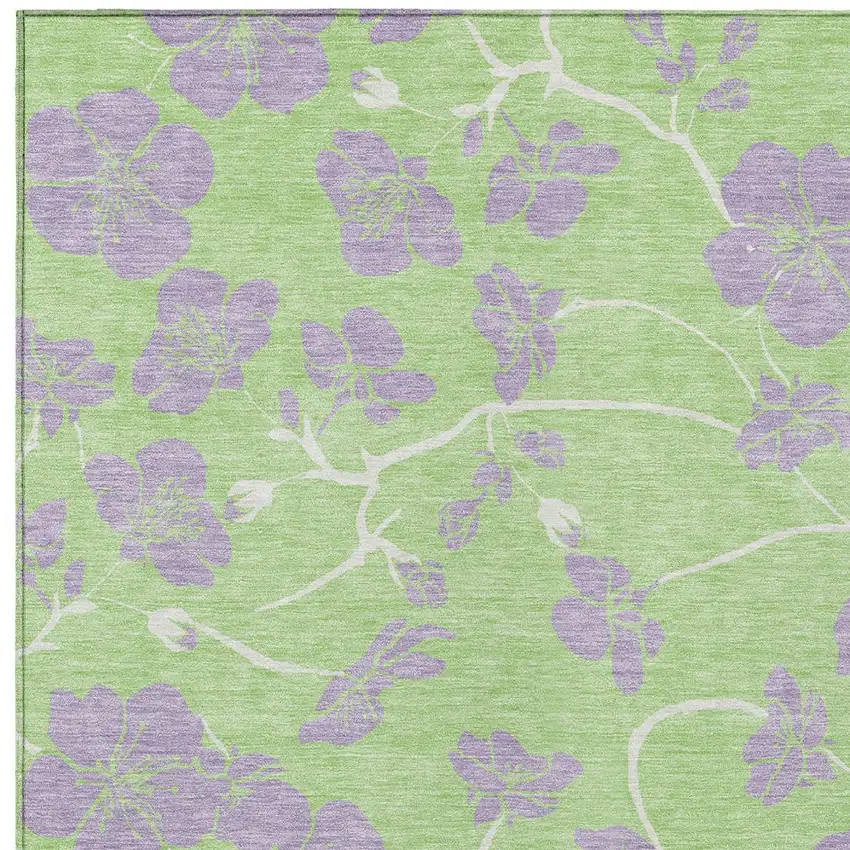 Mint Green Purple And Ivory Floral Washable Indoor Outdoor Area Rug Photo 7