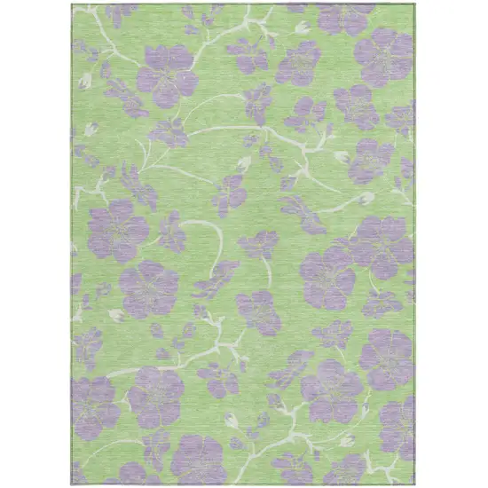 Mint Green Purple And Ivory Floral Washable Indoor Outdoor Area Rug Photo 8