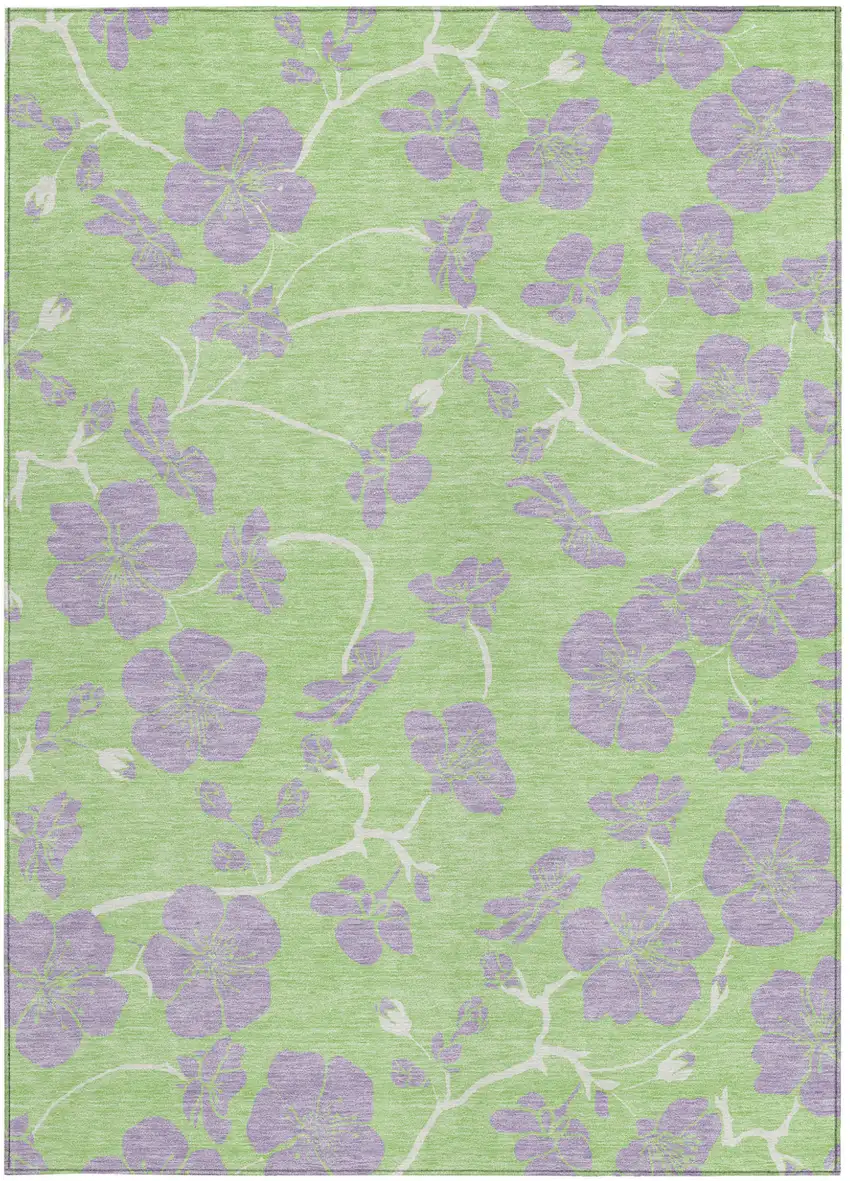 Mint Green Purple And Ivory Floral Washable Indoor Outdoor Area Rug Photo 8