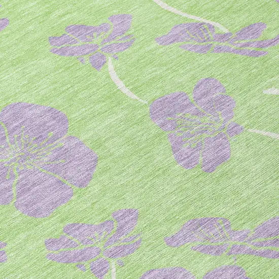 Mint Green Purple And Ivory Floral Washable Indoor Outdoor Area Rug Photo 6