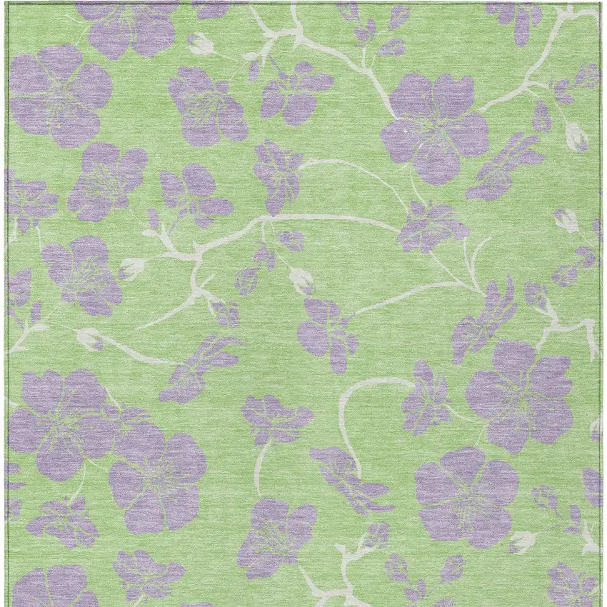 Mint Green Purple And Ivory Floral Washable Indoor Outdoor Area Rug Photo 8