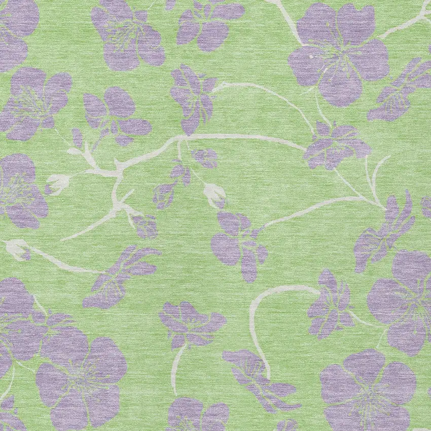 Mint Green Purple And Ivory Floral Washable Indoor Outdoor Area Rug Photo 7