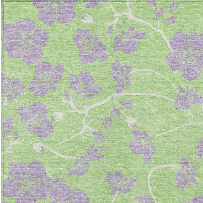 Mint Green Purple And Ivory Floral Washable Indoor Outdoor Area Rug Photo 7
