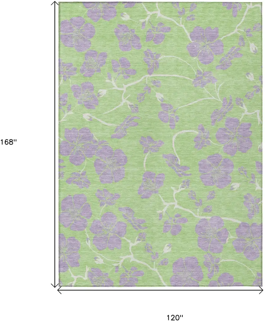 Mint Green Purple And Ivory Floral Washable Indoor Outdoor Area Rug Photo 3