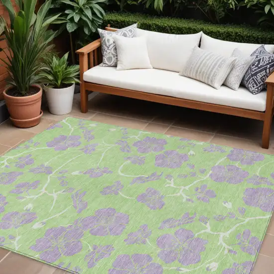 Mint Green Purple And Ivory Floral Washable Indoor Outdoor Area Rug Photo 1