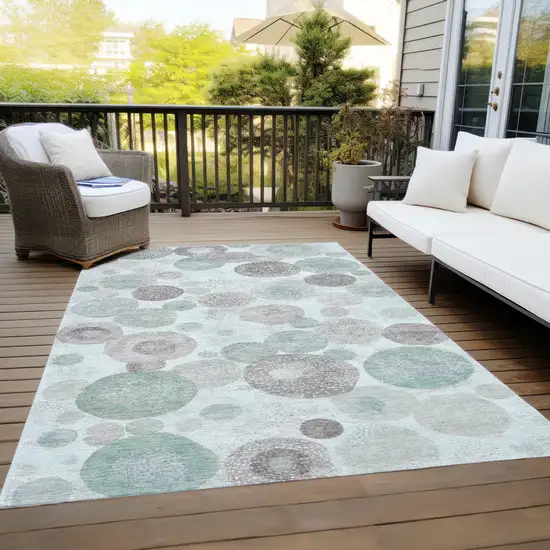 Mint Green Sage And Beige Geometric Washable Indoor Outdoor Area Rug Photo 8
