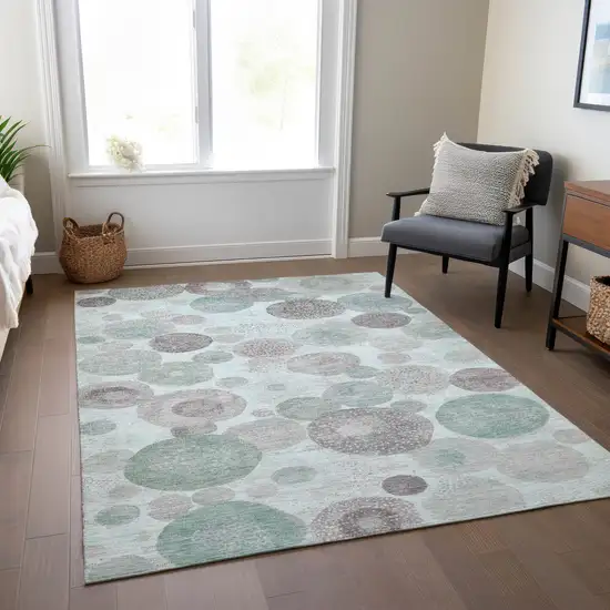 Mint Green Sage And Beige Geometric Washable Indoor Outdoor Area Rug Photo 7