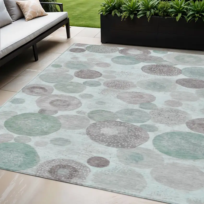 Mint Green Sage And Beige Geometric Washable Indoor Outdoor Area Rug Photo 2
