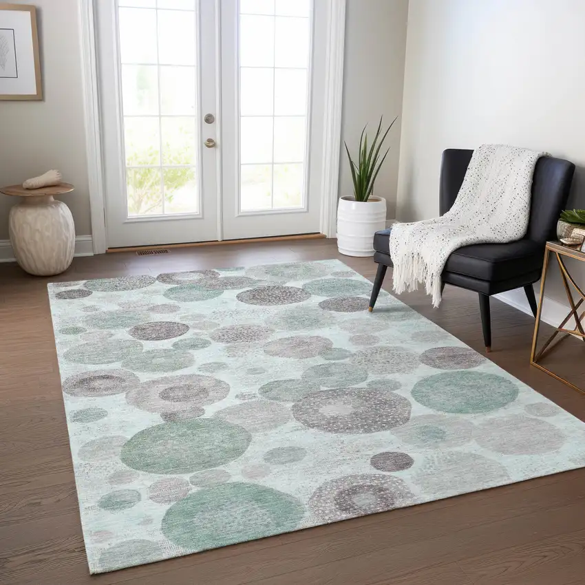 Mint Green Sage And Beige Geometric Washable Indoor Outdoor Area Rug Photo 6