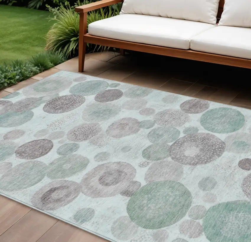 Mint Green Sage And Beige Geometric Washable Indoor Outdoor Area Rug Photo 2