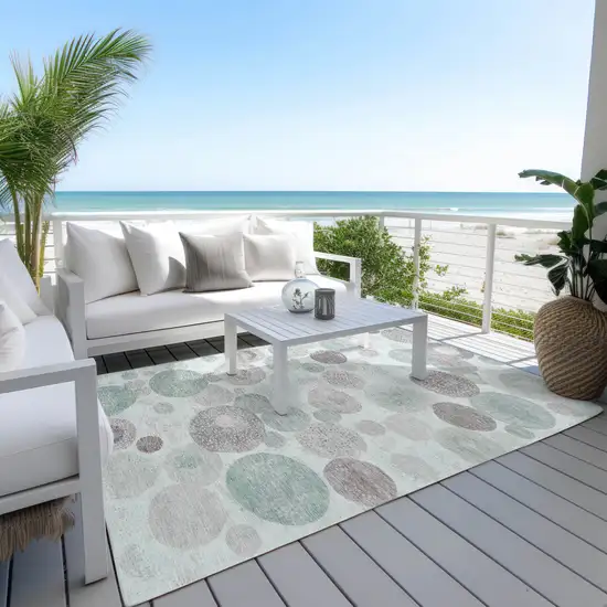 Mint Green Sage And Beige Geometric Washable Indoor Outdoor Area Rug Photo 5