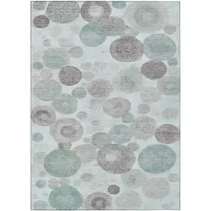 Photo of Mint Green Sage And Beige Geometric Washable Indoor Outdoor Area Rug