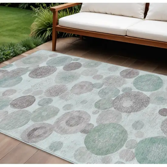 Mint Green Sage And Beige Geometric Washable Indoor Outdoor Area Rug Photo 2
