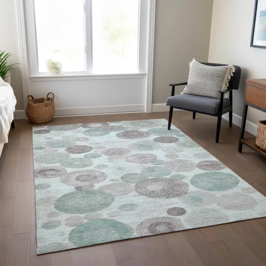Mint Green Sage And Beige Geometric Washable Indoor Outdoor Area Rug Photo 7