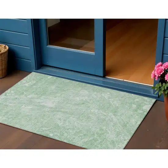 Mint Green Sage And Ivory Abstract Washable Indoor Outdoor Area Rug Photo 1