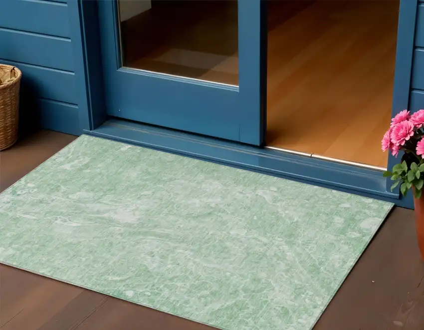 Mint Green Sage And Ivory Abstract Washable Indoor Outdoor Area Rug Photo 1