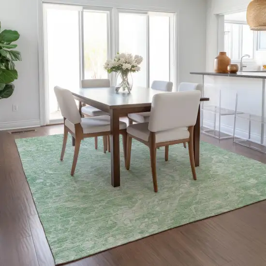 Mint Green Sage And Ivory Abstract Washable Indoor Outdoor Area Rug Photo 9