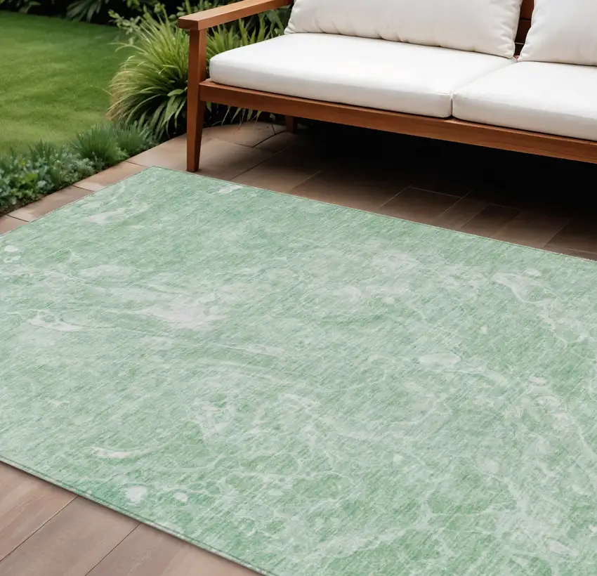 Mint Green Sage And Ivory Abstract Washable Indoor Outdoor Area Rug Photo 1