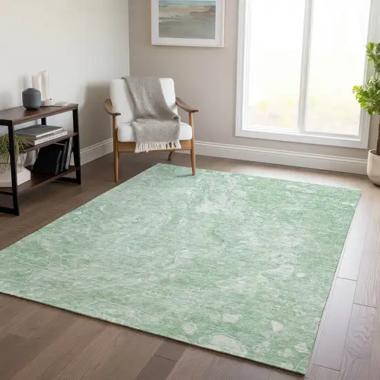 Mint Green Sage And Ivory Abstract Washable Indoor Outdoor Area Rug Photo 9