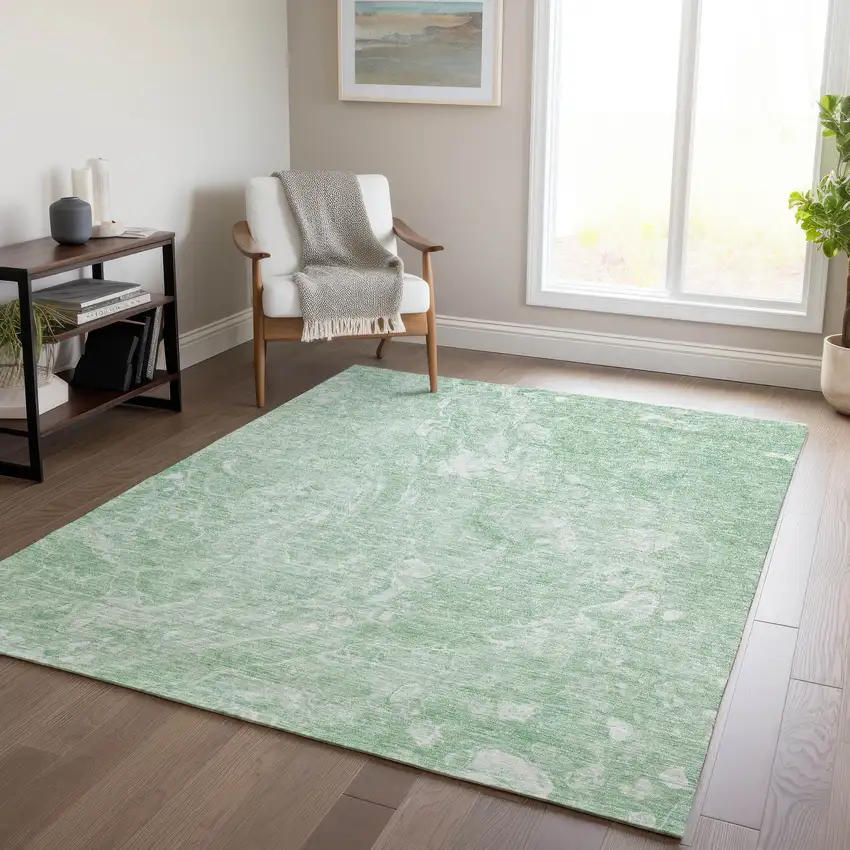 Mint Green Sage And Ivory Abstract Washable Indoor Outdoor Area Rug Photo 9