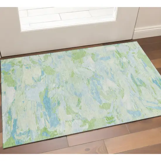 Mint Green Sky Blue And Ivory Abstract Washable Area Rug With UV Protection Photo 1