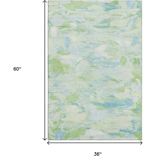 Mint Green Sky Blue And Ivory Abstract Washable Area Rug With UV Protection Photo 3