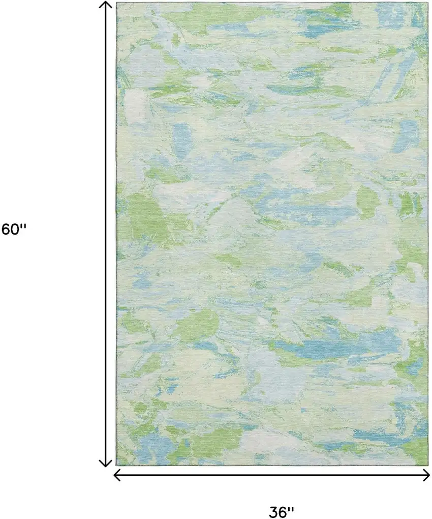 Mint Green Sky Blue And Ivory Abstract Washable Area Rug With UV Protection Photo 3