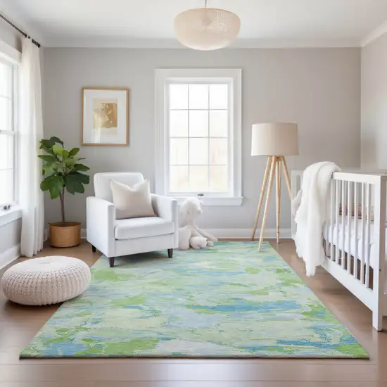 Mint Green Sky Blue And Ivory Abstract Washable Area Rug With UV Protection Photo 5