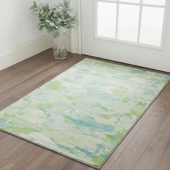 Mint Green Sky Blue And Ivory Abstract Washable Area Rug With UV Protection Photo 2