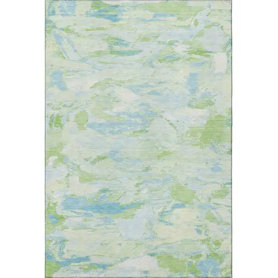 Mint Green Sky Blue And Ivory Abstract Washable Area Rug With UV Protection Photo 2