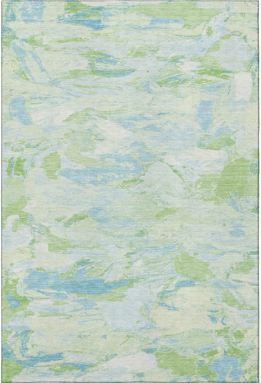 Mint Green Sky Blue And Ivory Abstract Washable Area Rug With UV Protection Photo 2