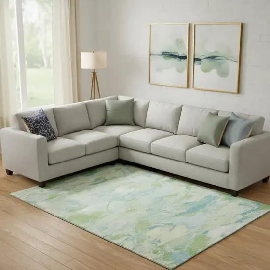 Mint Green Sky Blue And Ivory Abstract Washable Area Rug With UV Protection Photo 2