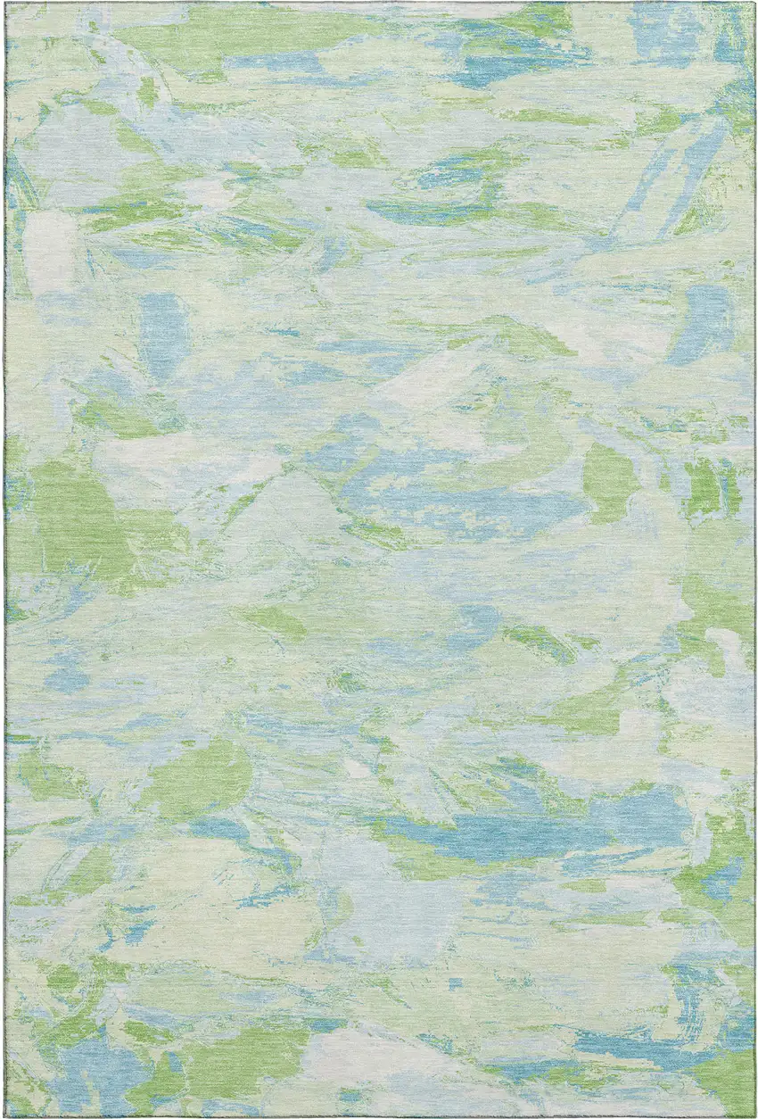 Mint Green Sky Blue And Ivory Abstract Washable Area Rug With UV Protection Photo 1