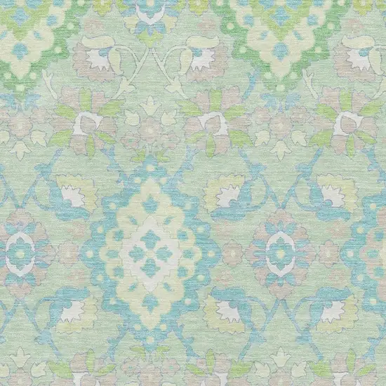 Mint Green Teal And Lavender Oriental Washable Area Rug With UV Protection Photo 2