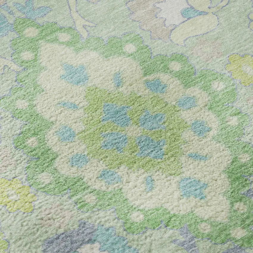 Mint Green Teal And Lavender Oriental Washable Area Rug With UV Protection Photo 9