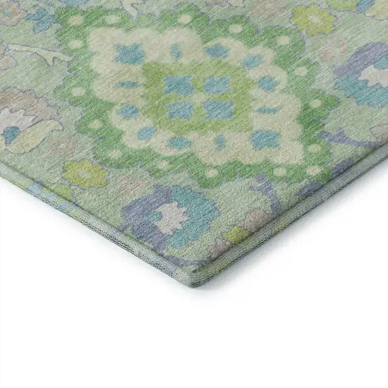 Mint Green Teal And Lavender Oriental Washable Area Rug With UV Protection Photo 6