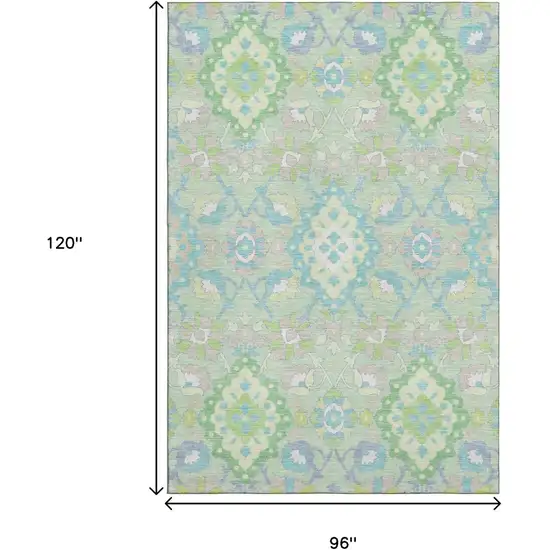 Mint Green Teal And Lavender Oriental Washable Area Rug With UV Protection Photo 9