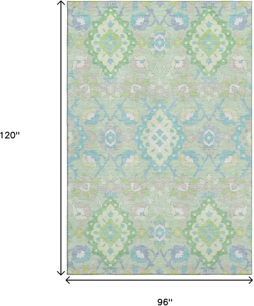 Mint Green Teal And Lavender Oriental Washable Area Rug With UV Protection Photo 9