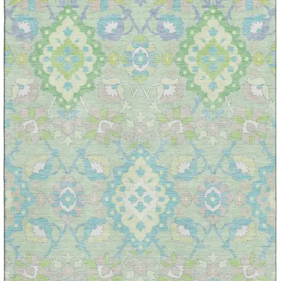Mint Green Teal And Lavender Oriental Washable Area Rug With UV Protection Photo 3