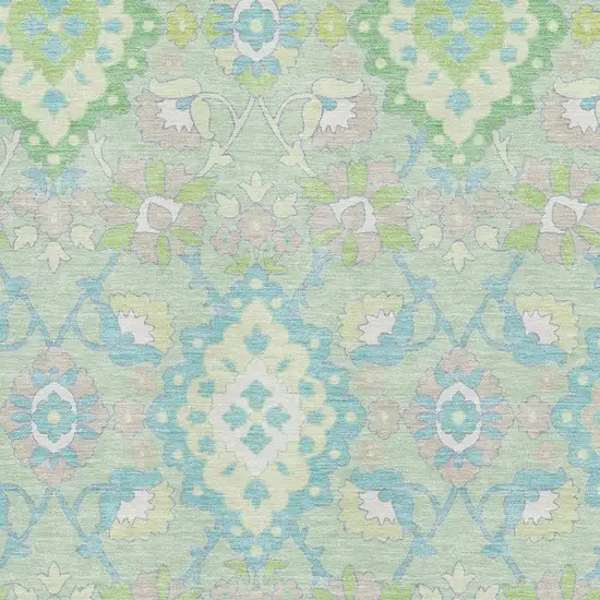 Mint Green Teal And Lavender Oriental Washable Area Rug With UV Protection Photo 2