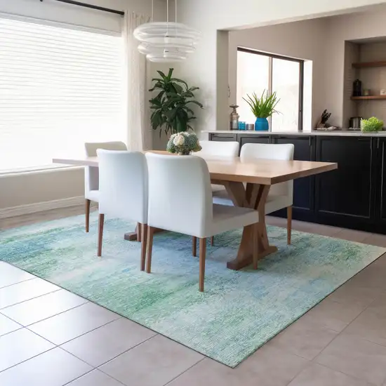 Mint Green Teal Blue And Ivory Abstract Washable Indoor Outdoor Area Rug Photo 6