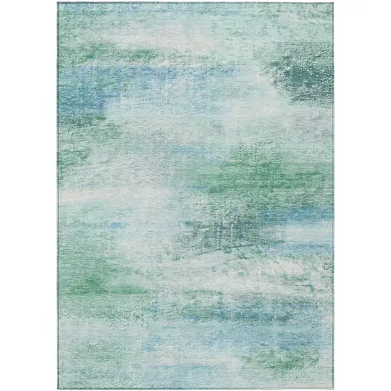 Mint Green Teal Blue And Ivory Abstract Washable Indoor Outdoor Area Rug Photo 8