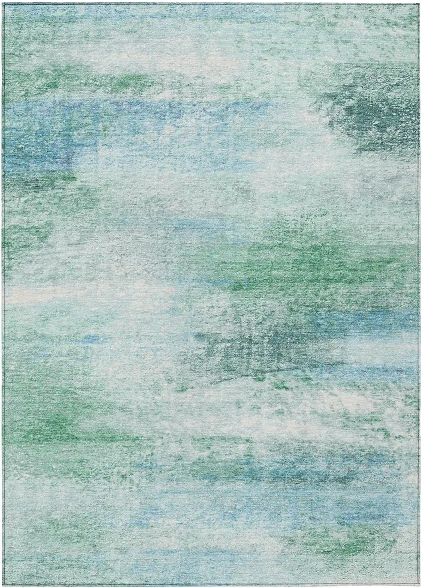 Mint Green Teal Blue And Ivory Abstract Washable Indoor Outdoor Area Rug Photo 8
