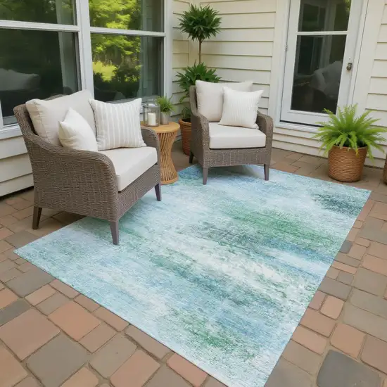 Mint Green Teal Blue And Ivory Abstract Washable Indoor Outdoor Area Rug Photo 3
