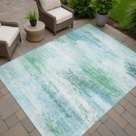 Mint Green Teal Blue And Ivory Abstract Washable Indoor Outdoor Area Rug Photo 6