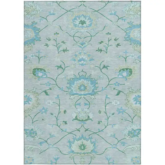 Mint Green Teal Blue And Ivory Floral Washable Indoor Outdoor Area Rug Photo 5