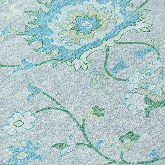 Mint Green Teal Blue And Ivory Floral Washable Indoor Outdoor Area Rug Photo 8