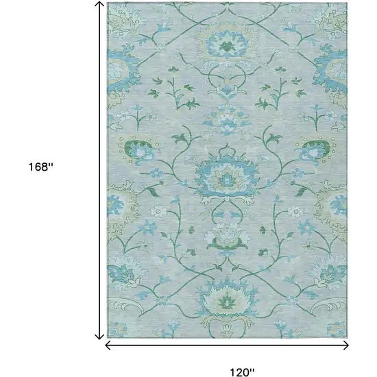 Mint Green Teal Blue And Ivory Floral Washable Indoor Outdoor Area Rug Photo 3
